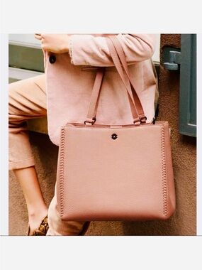 Dagne Dover RARE Allyn Pebbled Leather Work Tote Laptop Rose Pink Tote Bag